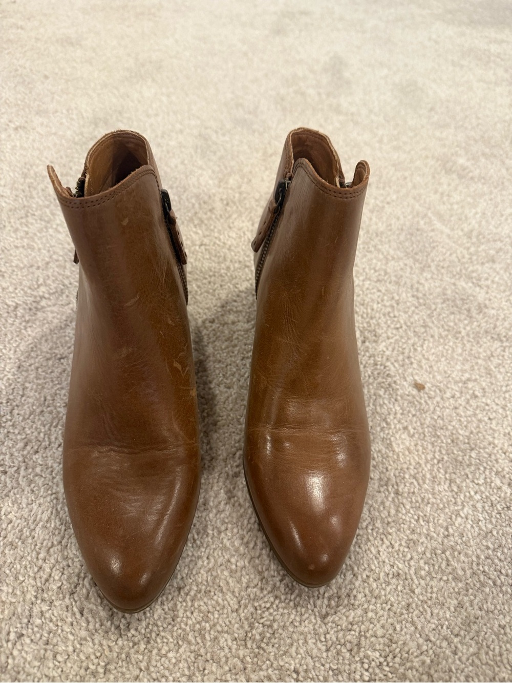 Frye Cognac Leather Pointed Ankle Boots